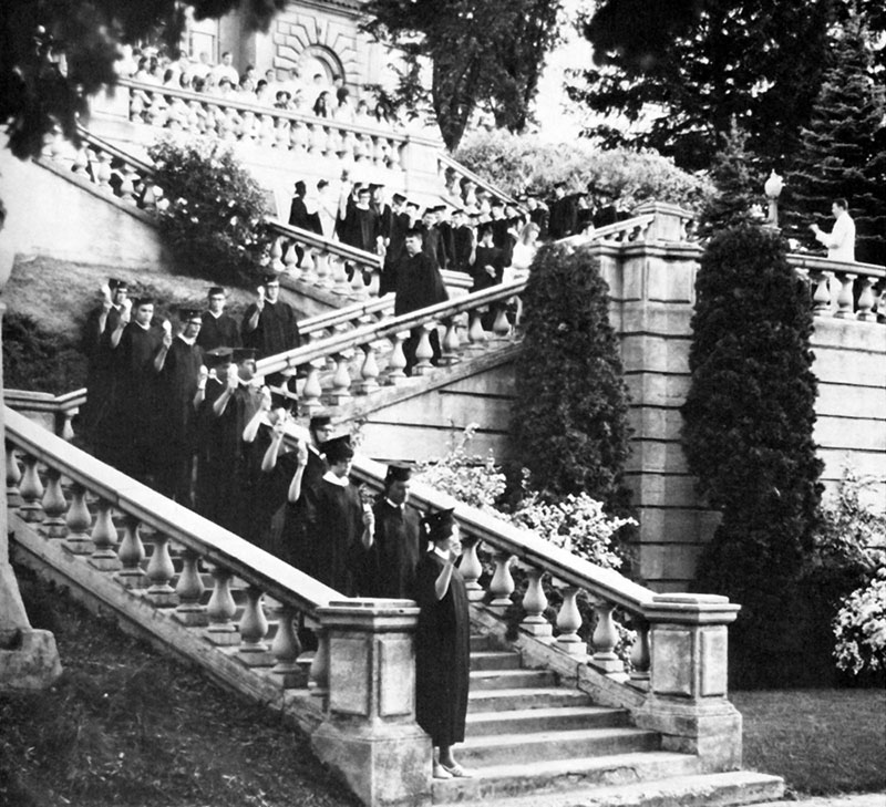 black and white image of graduates at EOU