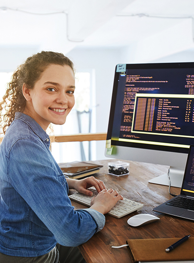 student of computer science at desk working