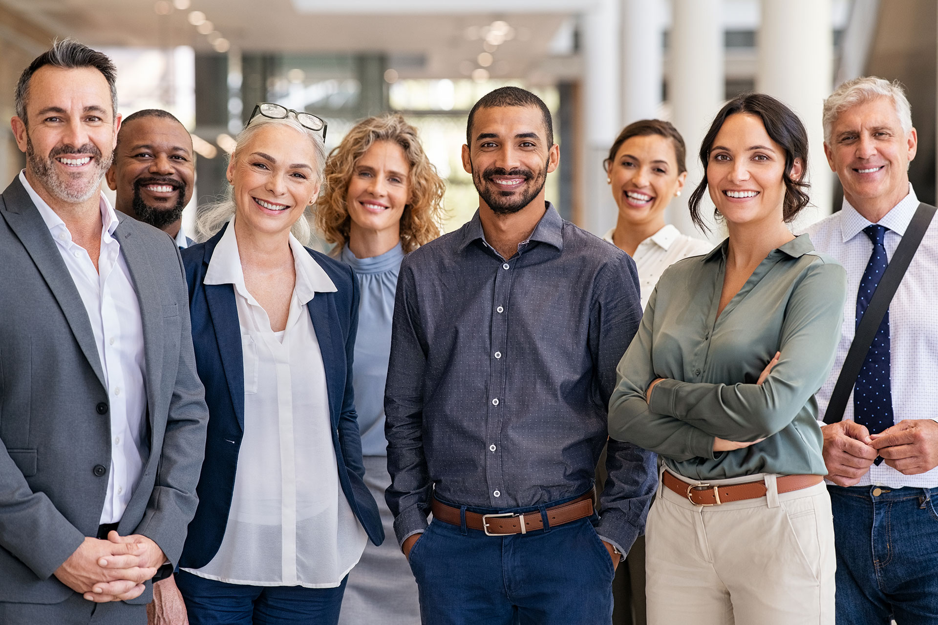 a group of people smiling